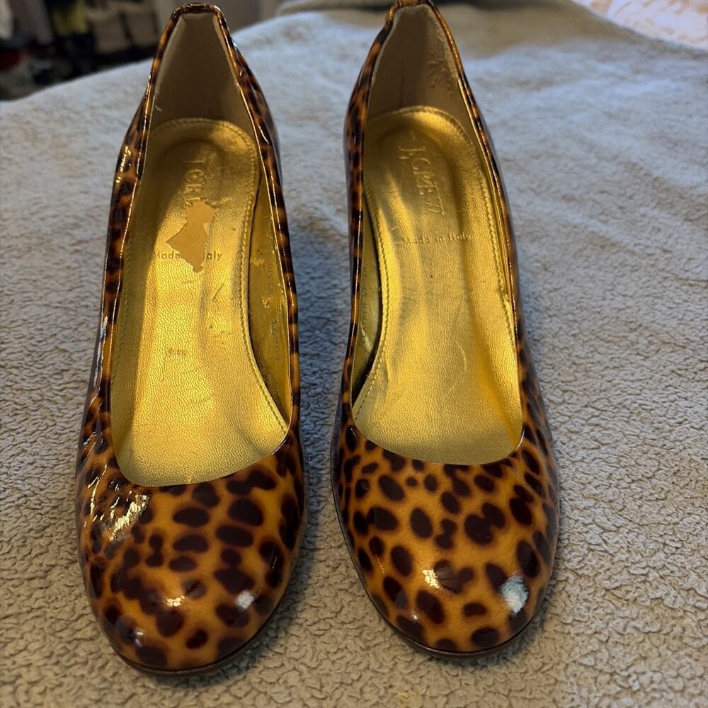J. Crew Leopard Print Patent Leather Heels Pumps 5.5 Made in Italy Unique Preppy - Picture 3 of 15